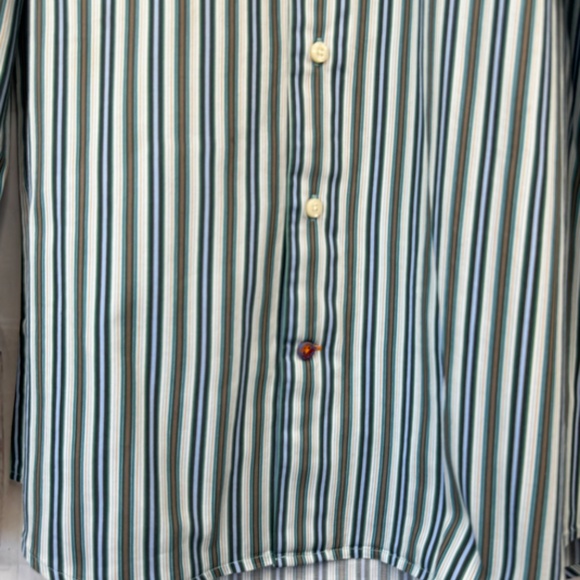 Tallia Mens Green Blue Striped Collard Button Up Dress Up Shirt Medium M 15 1/2 - Picture 7 of 12